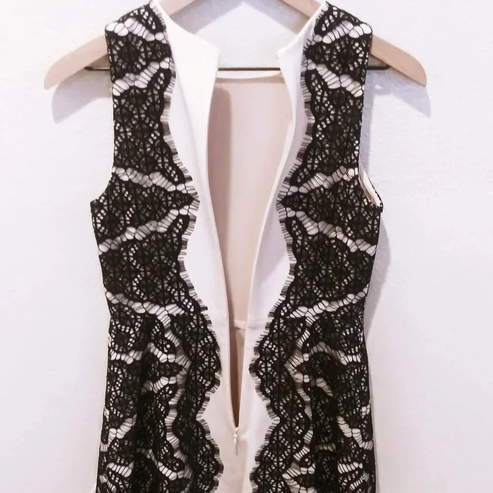 Diane von Furstenberg size 2 cream sleeveless dress with black lace - Picture 6 of 8